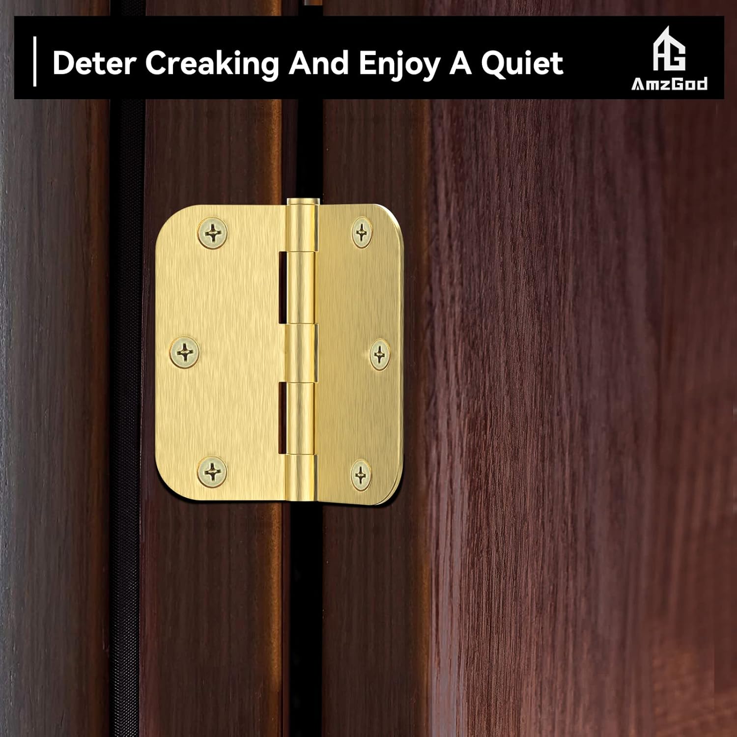 Door Hinges Satin Brass - 24 Pack Gold Door Hinges 3.5 Inch Rounded Interior Door Hinge with 5/8" Radius - 3 1/2 Inches Flat Iron Brass Hinges for Residential Standard Doors