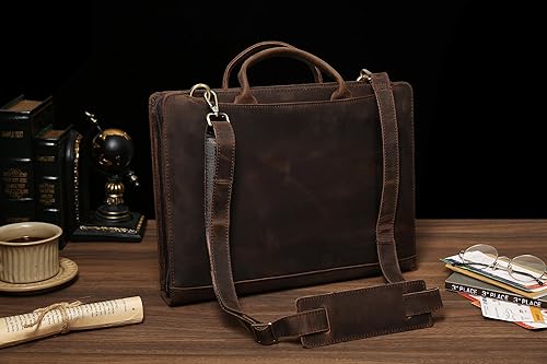 Miniatura 3 de GZRHKJ Organizador de cuero genuino, maletín profesional de cuero de negocios con correa, 14 x 10.5 pulgadas personalizado Padfolio de cuero con