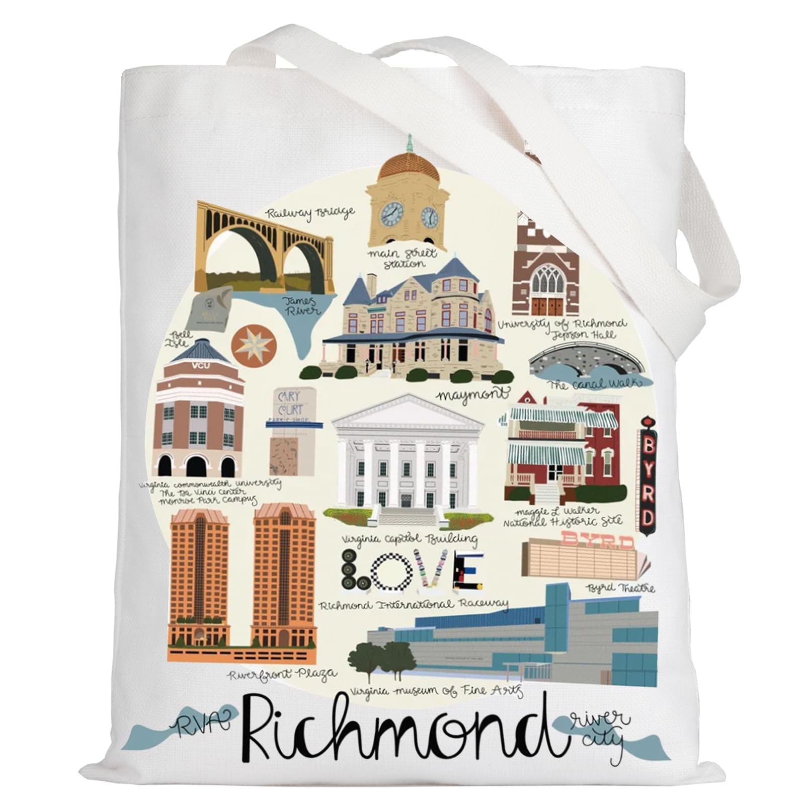 LEVLO Richmond Virginia Canvas Tote Bag Richmond Souvenirs Gifts Virginia Travel Shoulder Bag Virginia Trip Merchandise