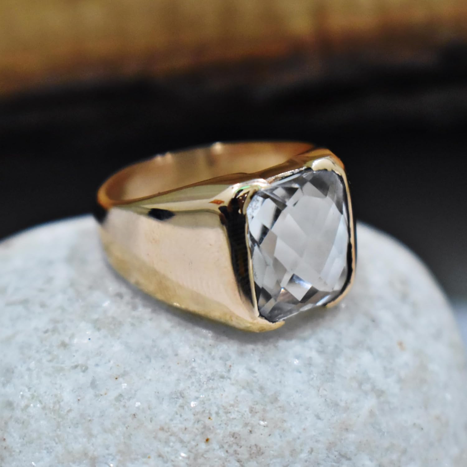 White Clear Quartz Ring, Signet 925 Sterling Silver Ring, Men Women Gemstone Ring, Handmade Jewelry, Gift Ring