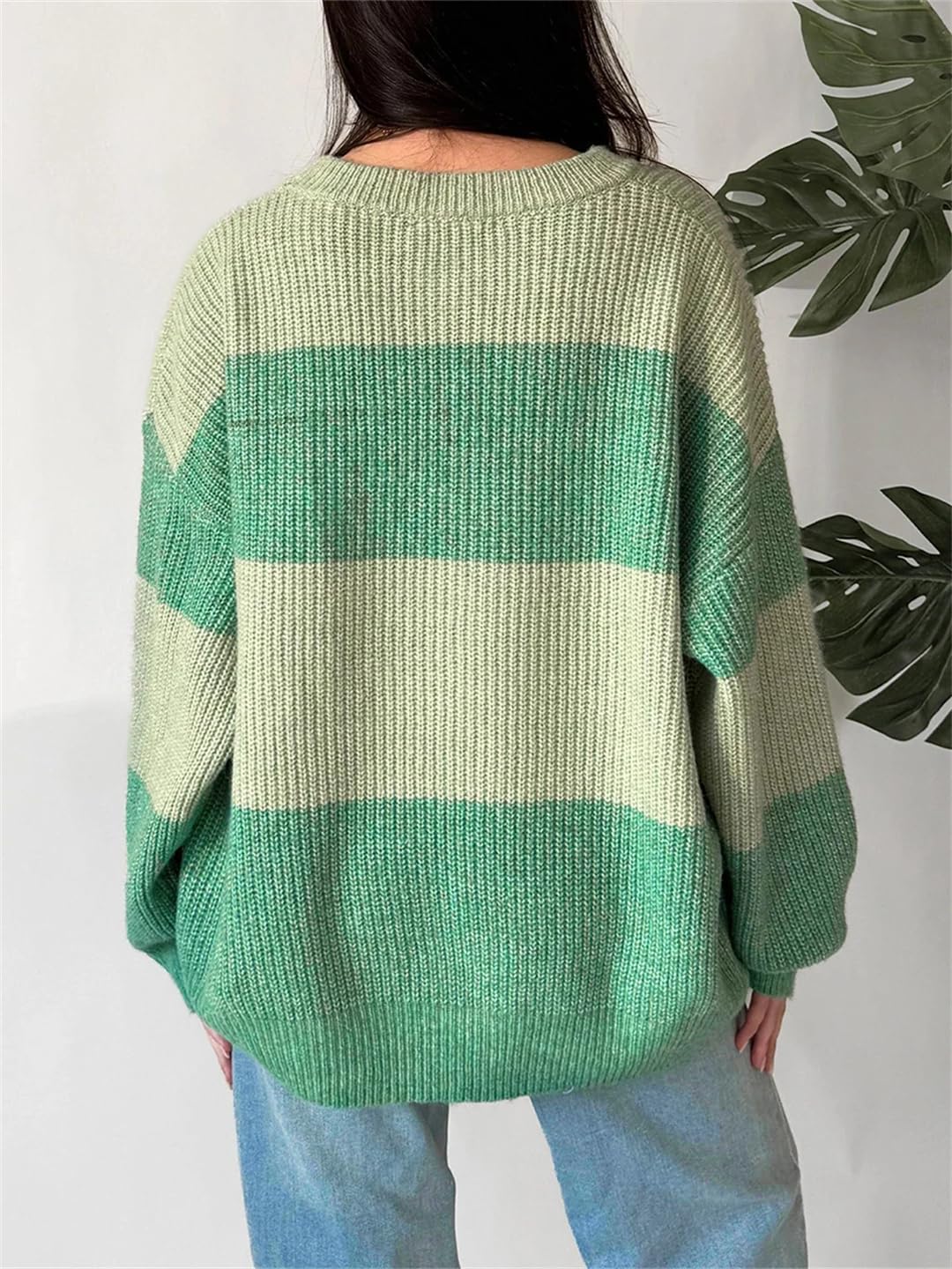 Damski sweter w jednolitym kolorze zimowy luźny długi rękaw modny dzianinowy S oversize sweter z prążkowanym okrągłym dekoltem