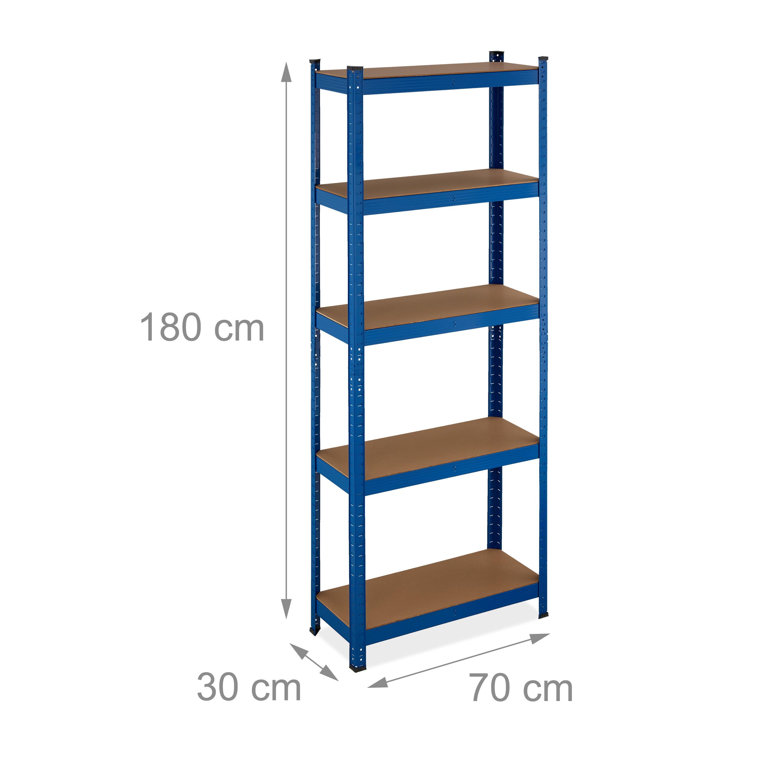 Relaxdays Set 2 scaffali robusti, 5 ripiani, 180x70x30 cm, blu | Portata 500kg, acciaio, scaffale per cantina e garage