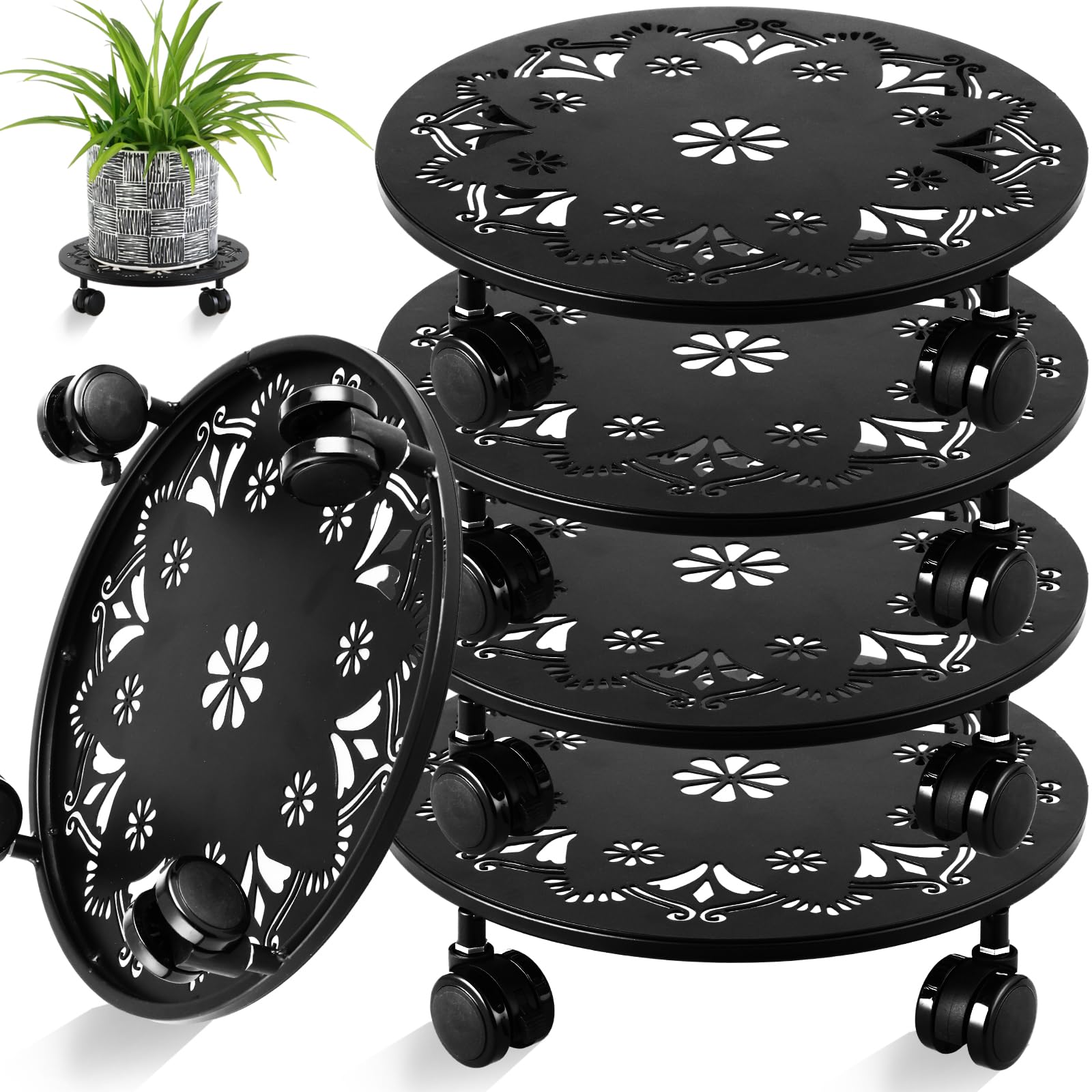 Photo 1 of 5 Pack Rolling Plant Caddy with Wheels, 14 Inch, Black