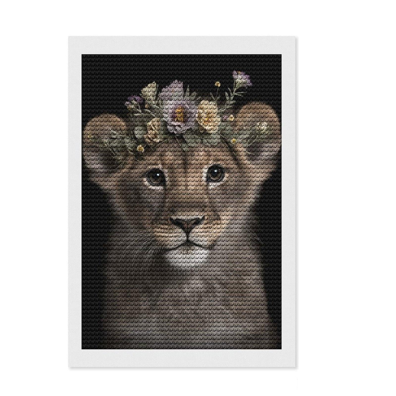 Junmoney Cute Baby Fluffy Lion Diamond Art Kit 8"x12", Satisfying Creative Project, Creative Leisure Activity, Cosy Home Accent, Christmas Gift
