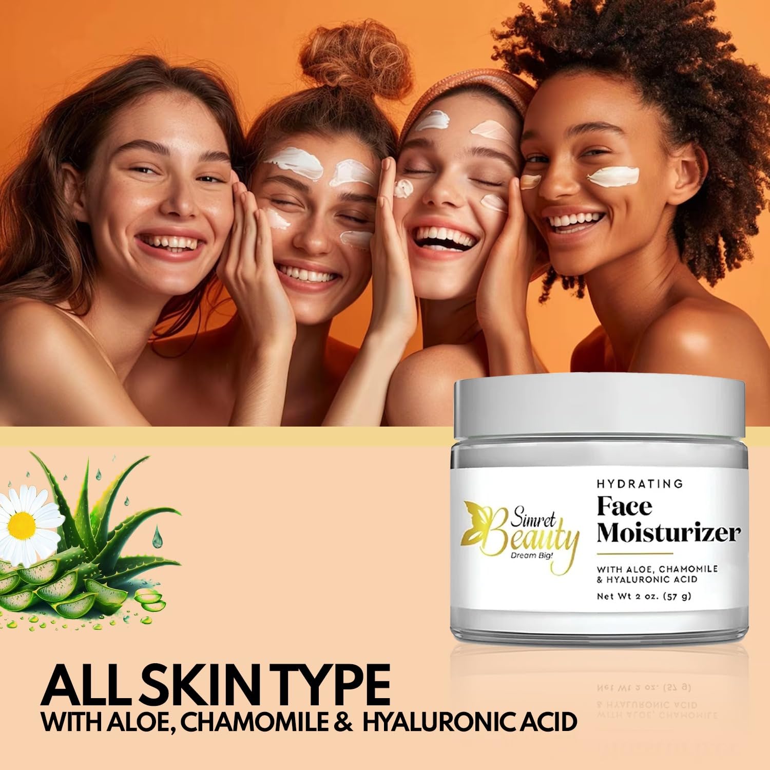 Hydrating Face Moisturizer - Daily Face Cream with Hyaluronic Acid, Vitamin E & C, Chamomile & Aloe for Oily, Acne-Prone, and Sensitive Skin - Vegan, Cruelty-Free, 2 oz