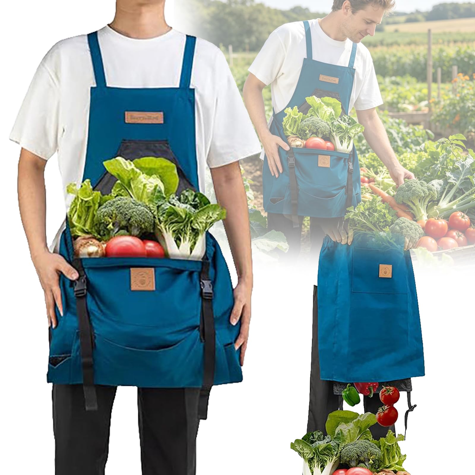 Weyot Gardening Apron with Pockets for Women & Men, Field & Harvest Apron for Garden Vegetables, Grange Carrier Garden Apron, Fruit Picking Apron with Harvesting Pouch, Washable
