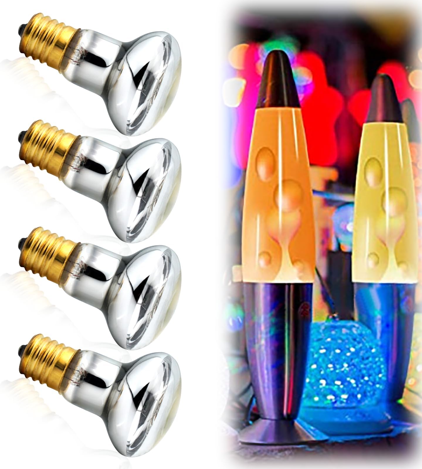 4-Pack 40w Lava Lamp Bulb - Perfect Replacement Bulbs for Lava Lamps, Glitter Lamps, for Bedroom and Office, 120v 40 watt R39 E17 Reflector Bulbs