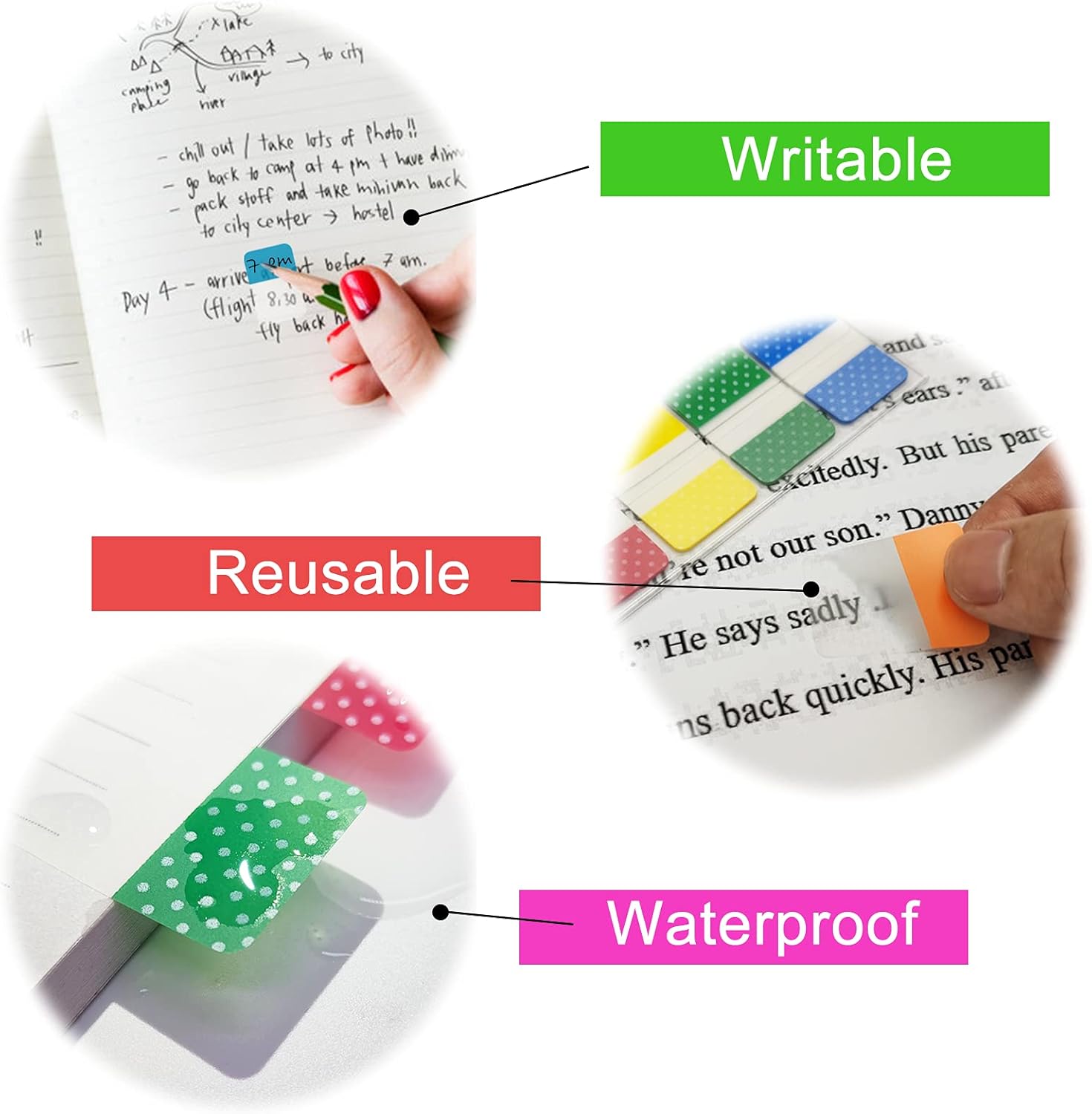 KIMCOME KICNIC Sticky Index Tabs 240 Pcs, 1 in Divider Tabs Stick On, Page Marker Bookmark, Write Tab Flags Self Adhesive, 3 Dispensers, 20 PcsColor : Office Products