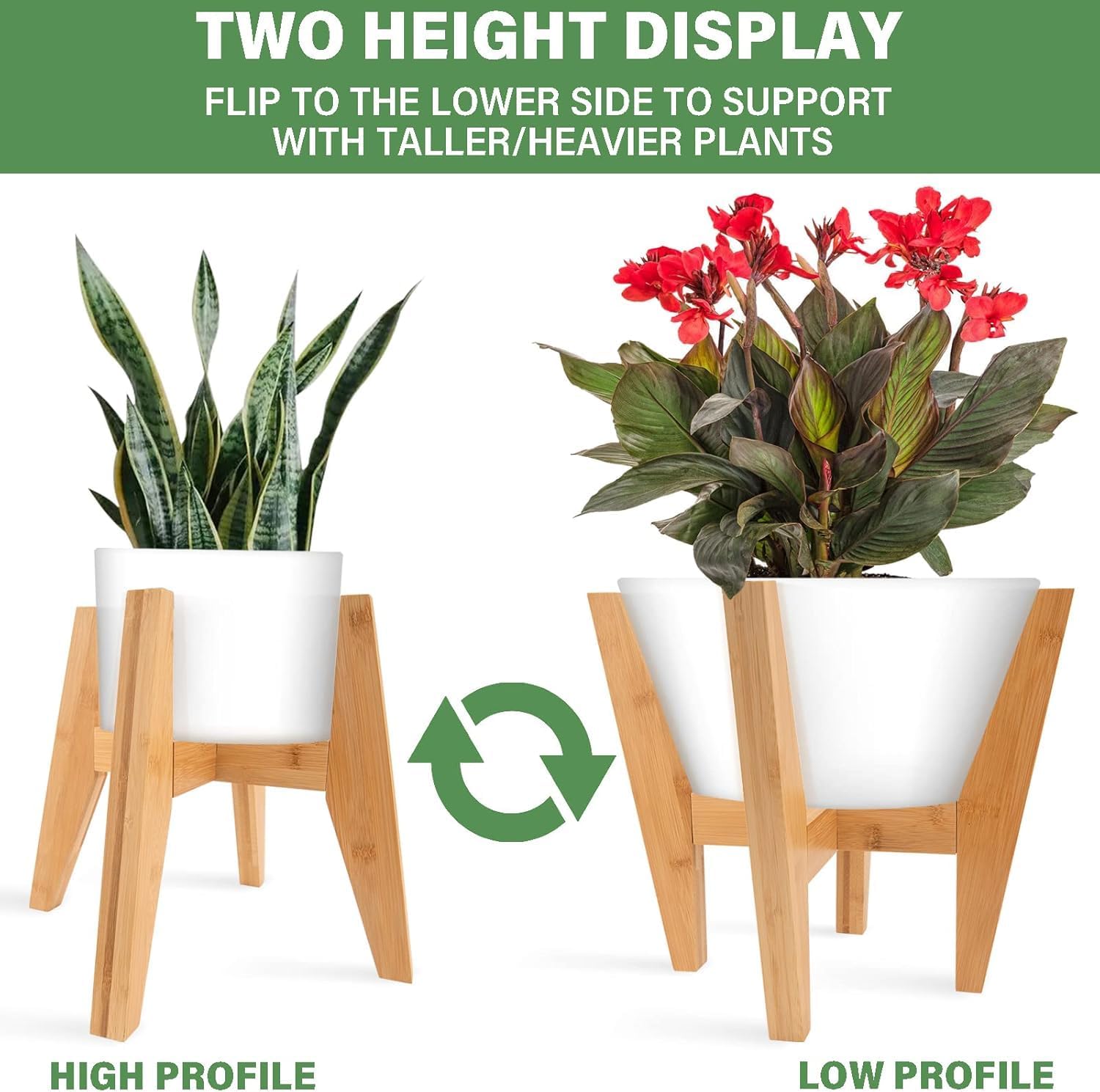 LEIMO KPARTS Adjustable Bamboo Plant Stand (8-12 inches), Mid Century Modern Indoor Plant Holder