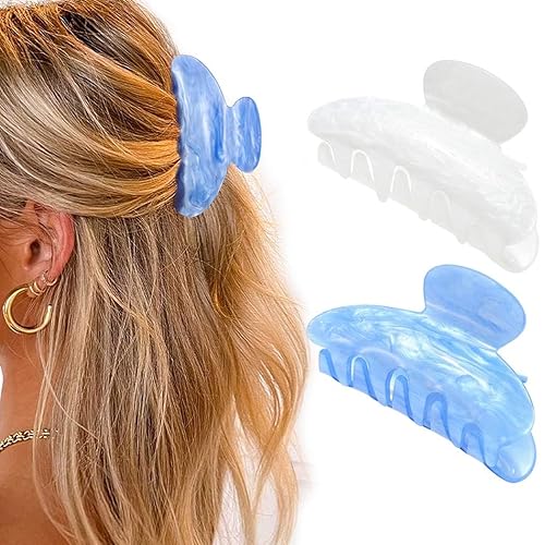 Banatra Acrylic Claw Clips Blue Medium Hair Clips Cute Hair Claws Hair Accessories for Women and Girls (Pack of 2)