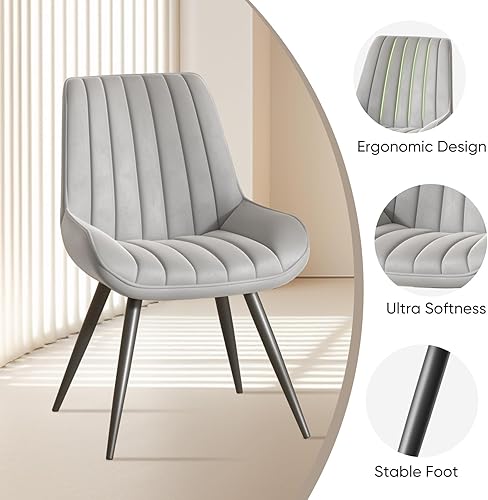 Miniatura 3 de Nalupatio Modern Dining Chairs Set of 4, Comfy Dining Room Chairs with Thick Cushions, Upholstered Fabric Kitchen Side Chairs with Metal Legs, Grey