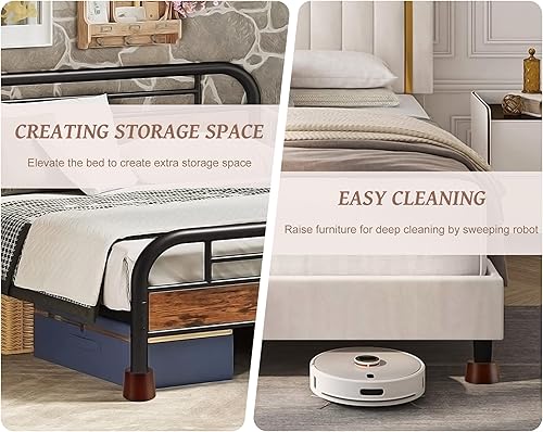 Miniatura 6 de OneDream Bloques elevadores de madera para muebles de cama, juego de 4 elevadores de cama de 4 pulgadas, elevadores redondos de madera maciza