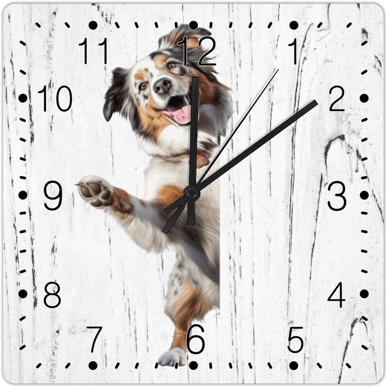 Clocks Shepherd Wooden Decorative Wall Clock Shepherd Dog Peeking ASquare Corner Wooden Decorative Clocks Non-Ticking Battery Operated Square Clock Gift for Dog Mom Clocks 12x12in