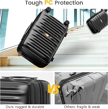 Carry On Luggage 22x14x9 Airline Approved, PC Hard Suitcases with Spinner Wheels, Lightweight Luggage, TSA Approved, 20 Inch Carry-On, Black