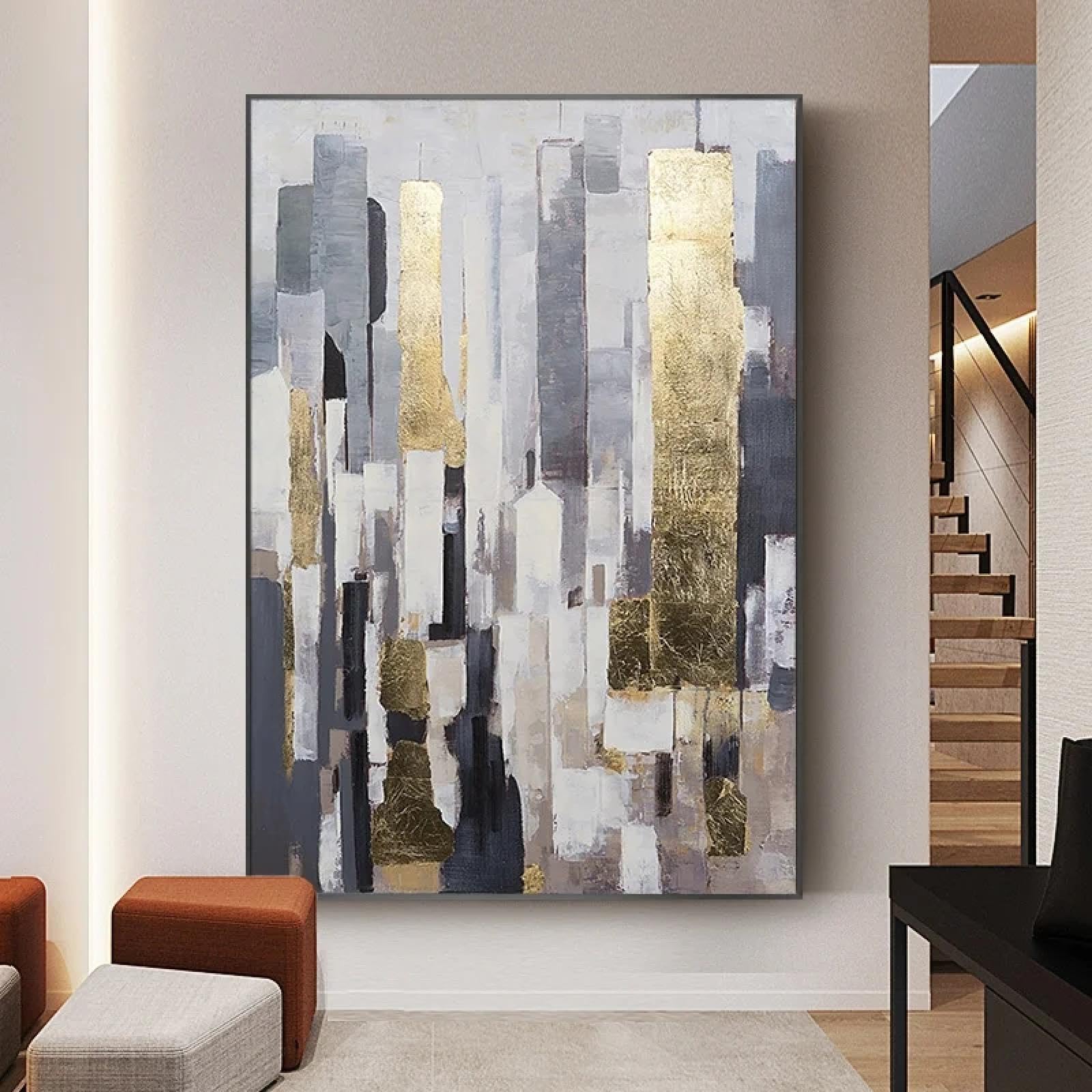 HOLEILUCK Abstrakcyjny nowoczesny obraz dekoracyjny wersja pionowa wejście złote światło luksusowe XXL sztuka ścienna 90 x 120 cm nieoprawiony