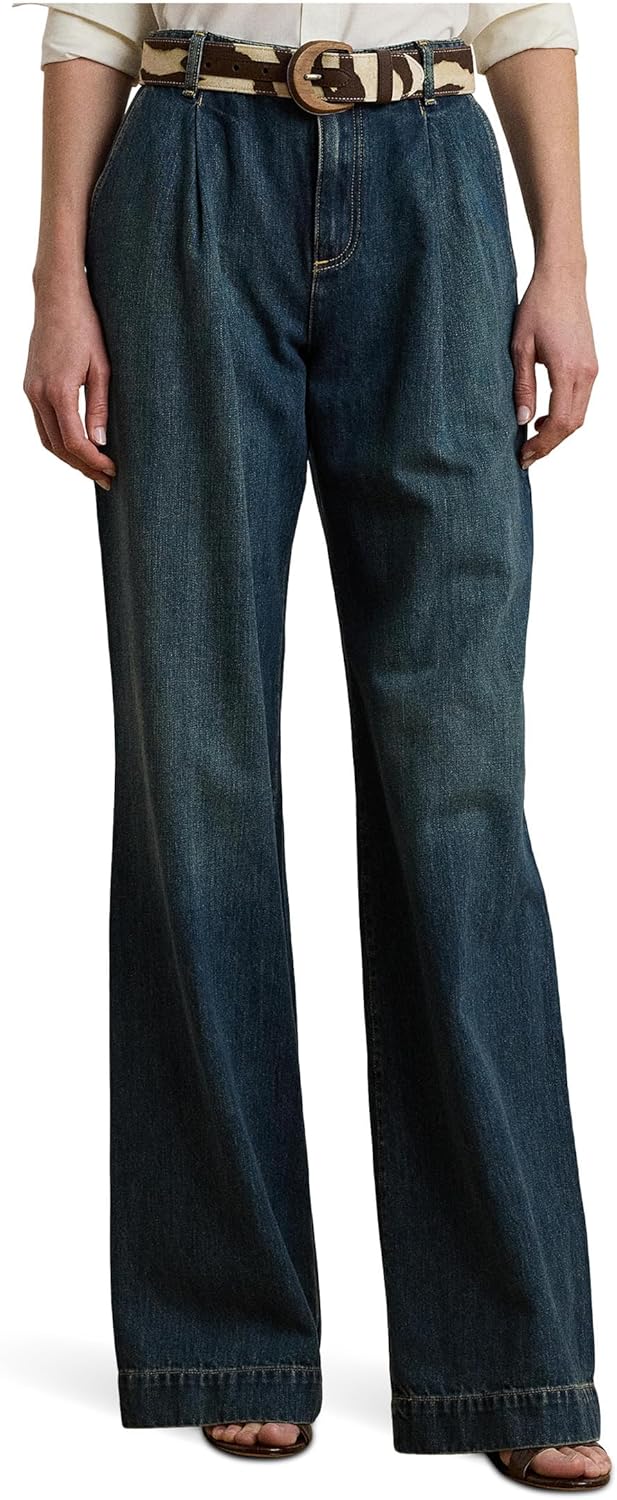 Lauren Ralph Lauren Women's High-Rise Pleated Wide-Leg Jeans