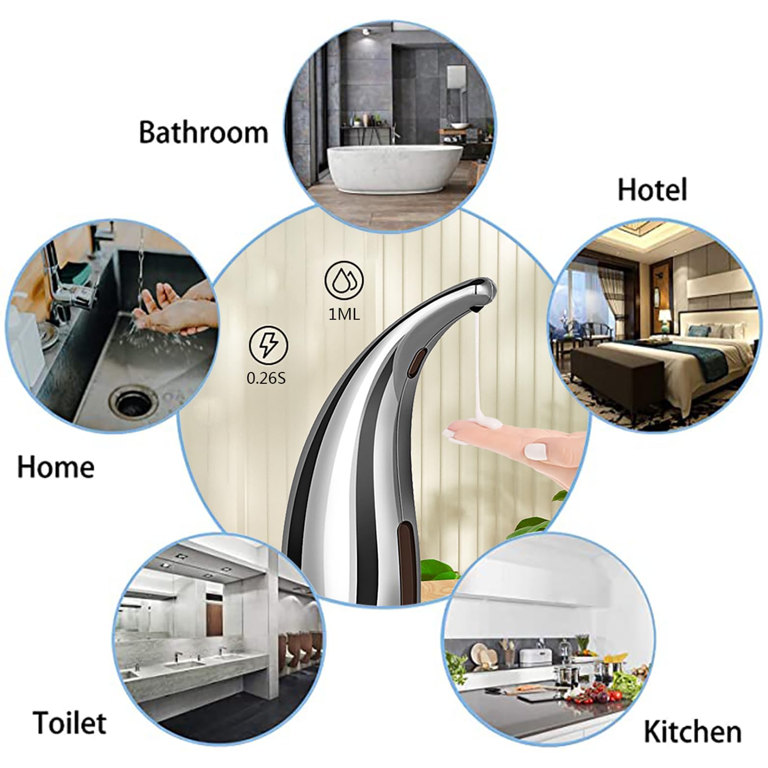 Dispenser di sapone, regolabile a 4 livelli, senza contatto, per bagno e cucina, dispenser automatico di sapone con sensore di movimento a infrarossi, impermeabile IPX6. Perfetto per bagno e cucina.