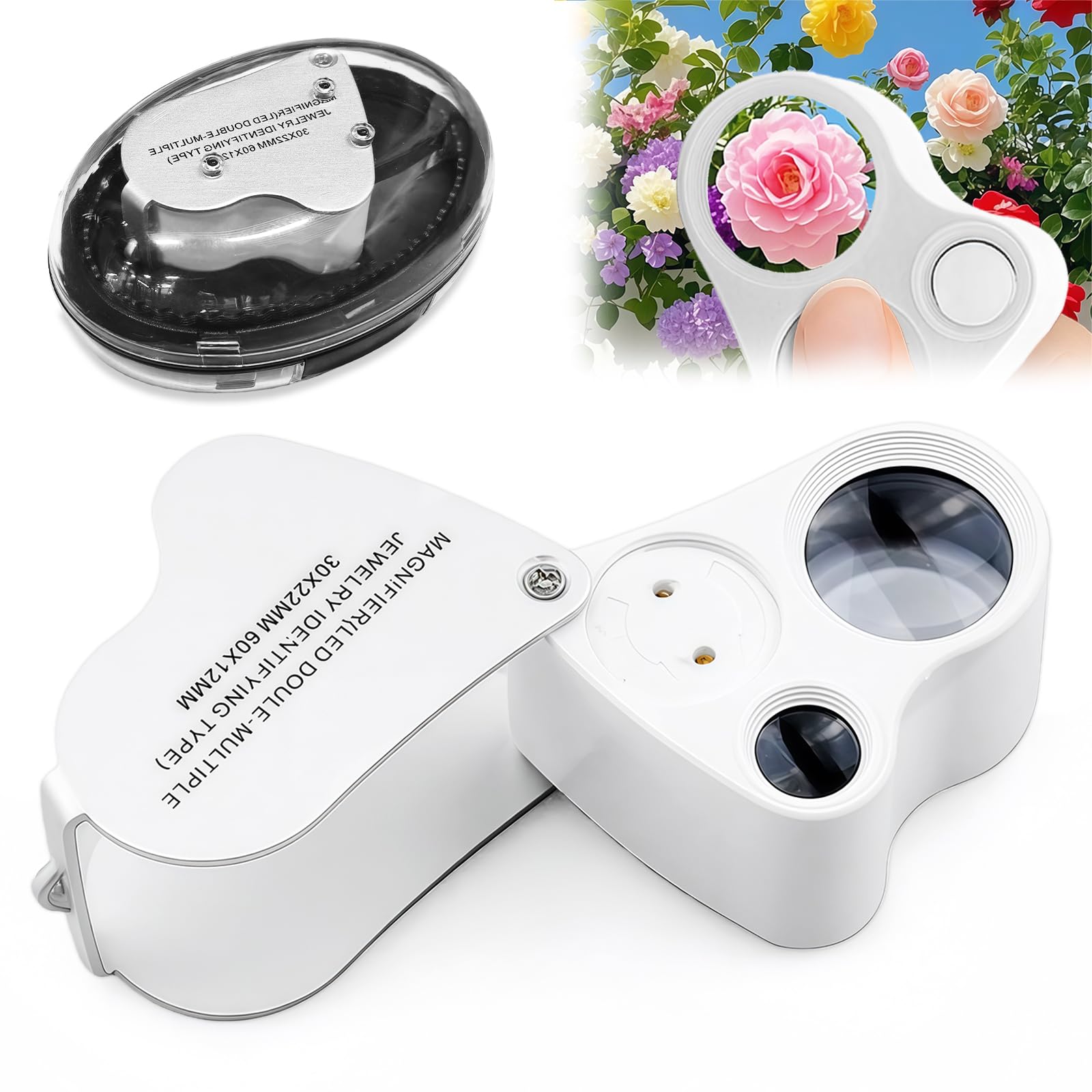 AMFUN 30X And 60X Jewellers Loupe,Folding Magnifying Jewelry Eye Magnifier with LED Light for Diamonds, Jeweller, Coins, Stamps(Currency Detecting/Jewelry Identifying)