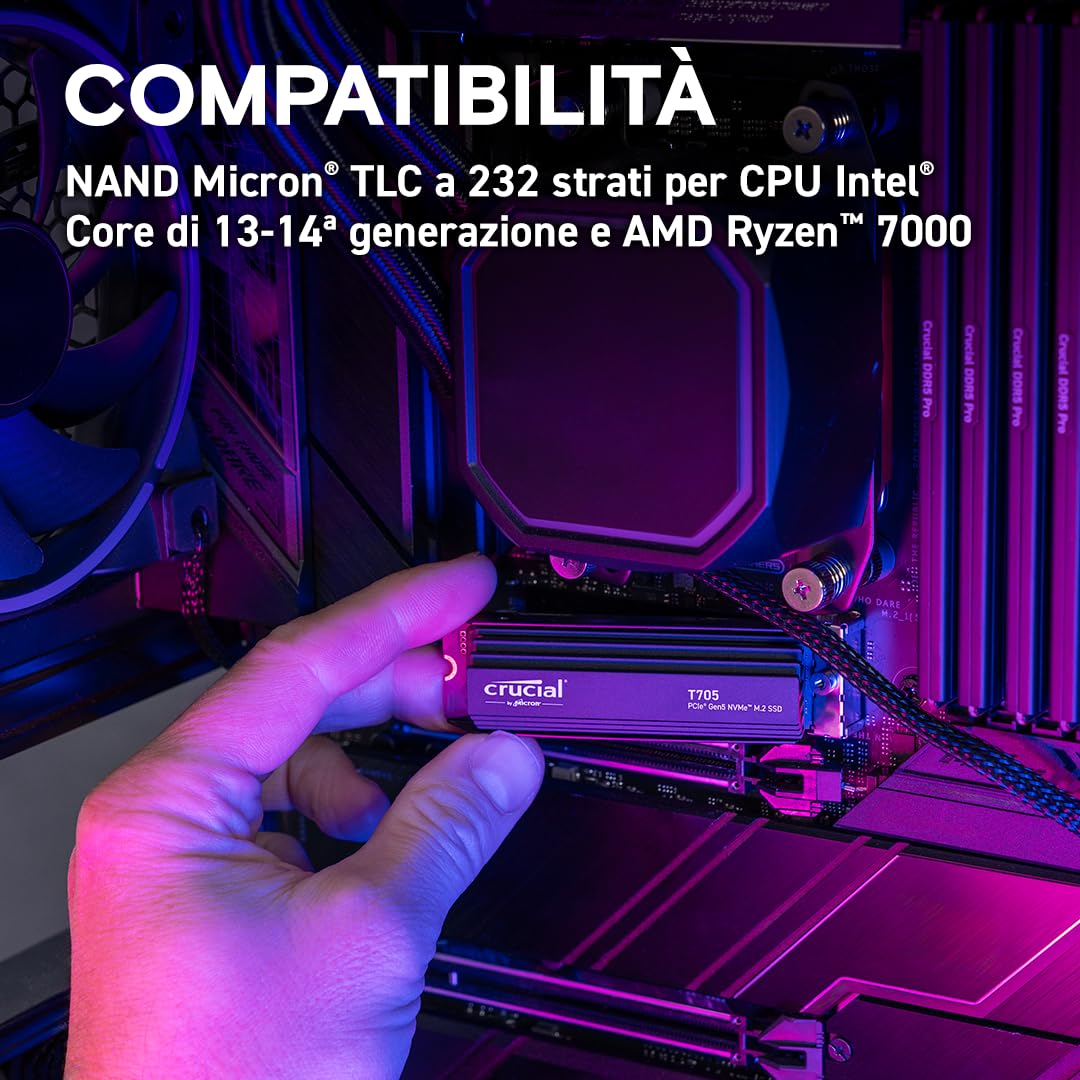 Crucial T705 SSD 4TB PCIe 5.0 x4 Gen5 NVMe M.2 con Dissipatore