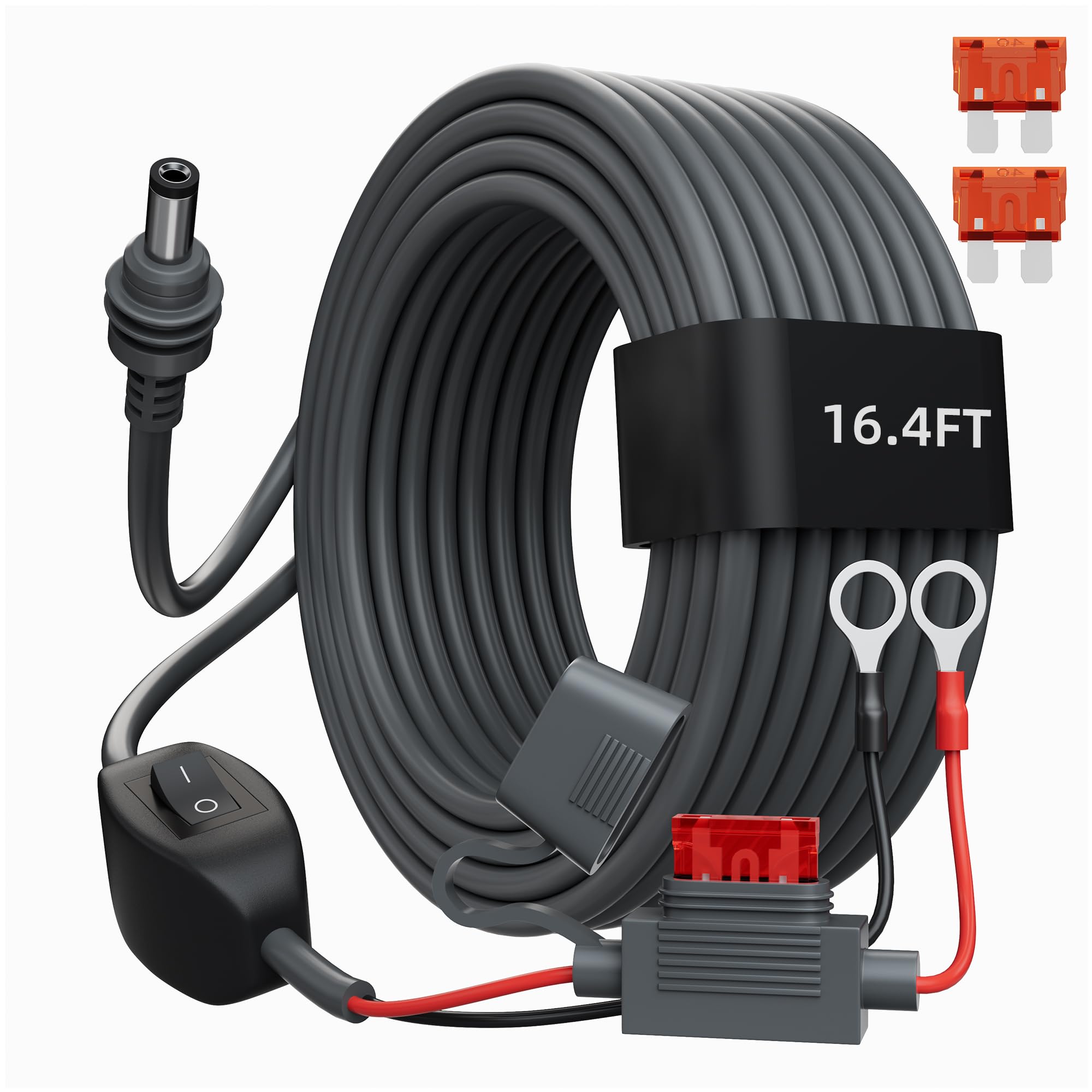 EAZUSE Starlink Mini Battery Power Cable 16.4FT/5M, Starlink Mini 12-24V Battery Adapter O-Ring Power Cable with Fuse and Switch, Ideal for Camper/RVer Plug and Play