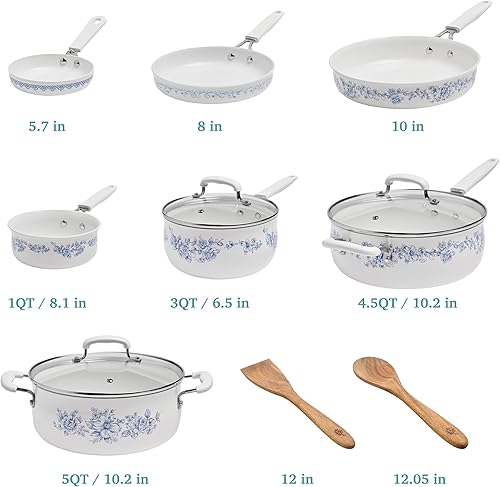 Miniatura 8 de Pioneeer Woman - Juego de utensilios de cocina de cerámica de aluminio de 12 piezas, ollas y sartenes antiadherentes para cocinar sin esfuerzo