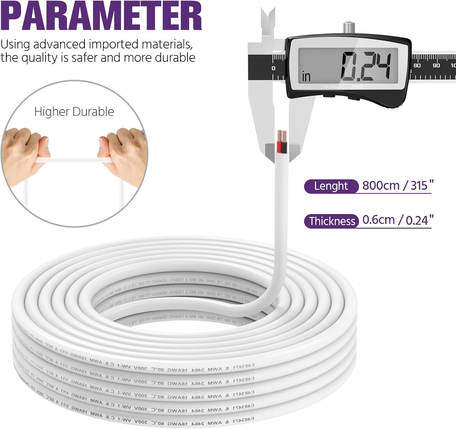 Emitever Wall Cable LED Lighting Copper Wire, 18 Gauge, Multi, 26 Foot