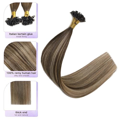 Miniatura 9 de Puntas de extensiones de uñas, cabello humano real, color marrón oscuro, 18 pulgadas, 50 hebras, 1.76 oz, queratina en U, extensiones de cabello