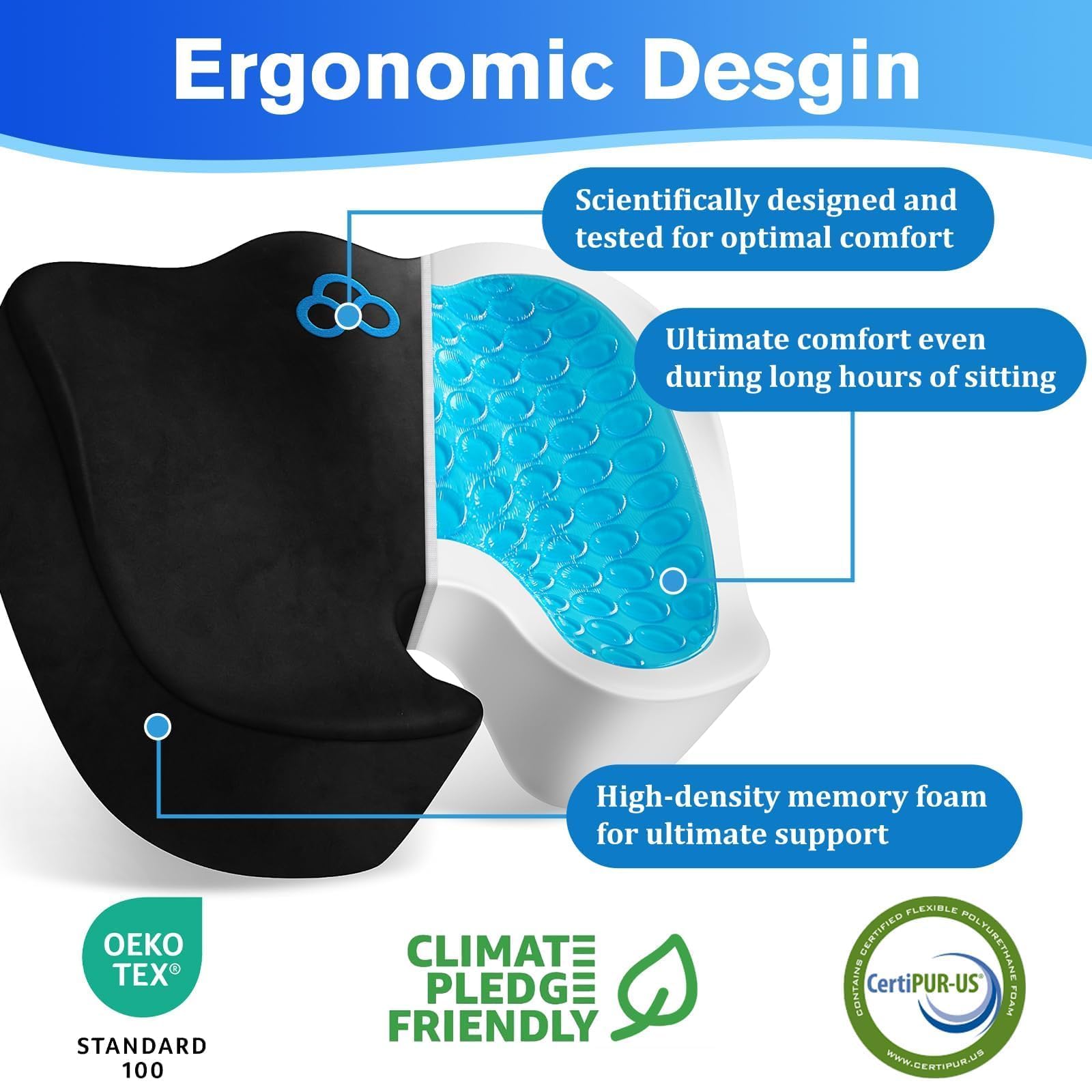 CushyOasis Cojín de asiento, cojines de silla, cojines de silla de oficina, parte inferior antideslizante y funda extraíble, cojín de alivio del dolor de coxis, cojín de asiento de espuma