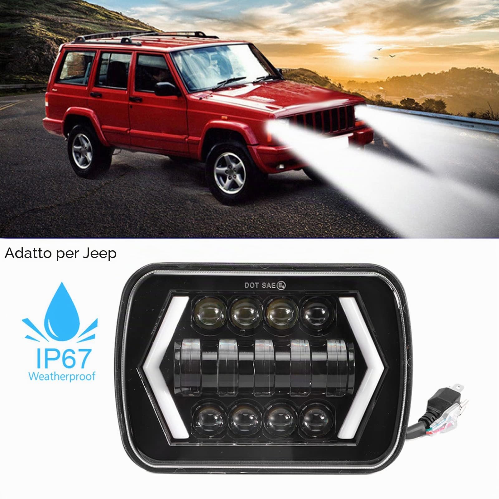 Tbest Fari, 5x7in Faro LED Quadrato Luce Anabbagliante/Anabbagliante Adatto per