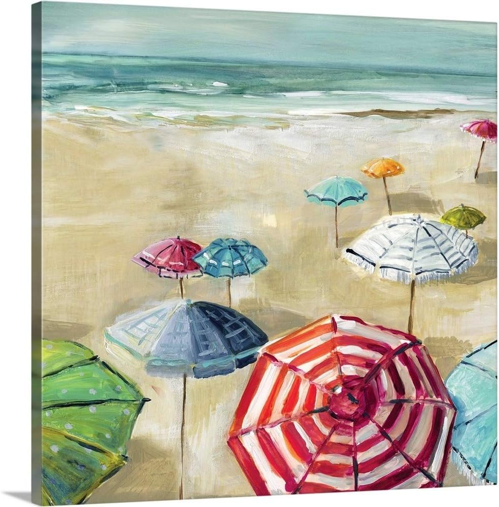 CANVAS ON DEMAND Umbrella Beach II Canvas Wall Art Print by Carol Robinson, Coastal, Home Decor, Nautical, Ocean Artwork,12" x12in