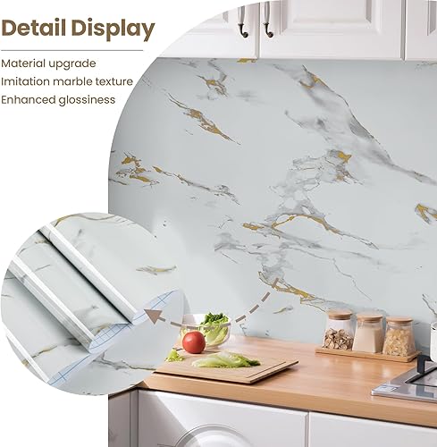 Miniatura 48 de practicalWs Papel tapiz de mármol para despegar y pegar de 15.7 x 236.2 pulgadas, papel de contacto de mármol para armarios y cajones, papel