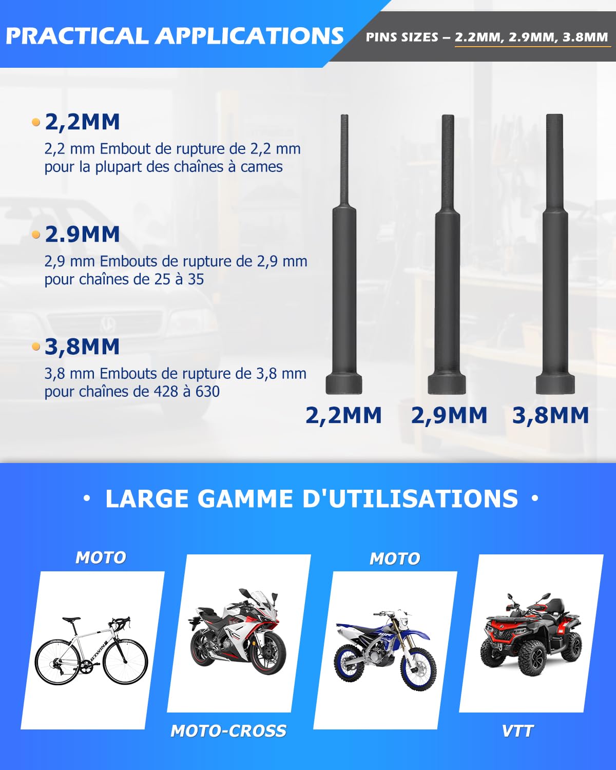 DAYUAN Outil de rivetage pour chaîne de moto, ensemble d'outils de chaîne de moto, outil de séparation et de rivetage pour chaîne de moto, outil de rivetage pour moto, séparateur de chaîne de moto