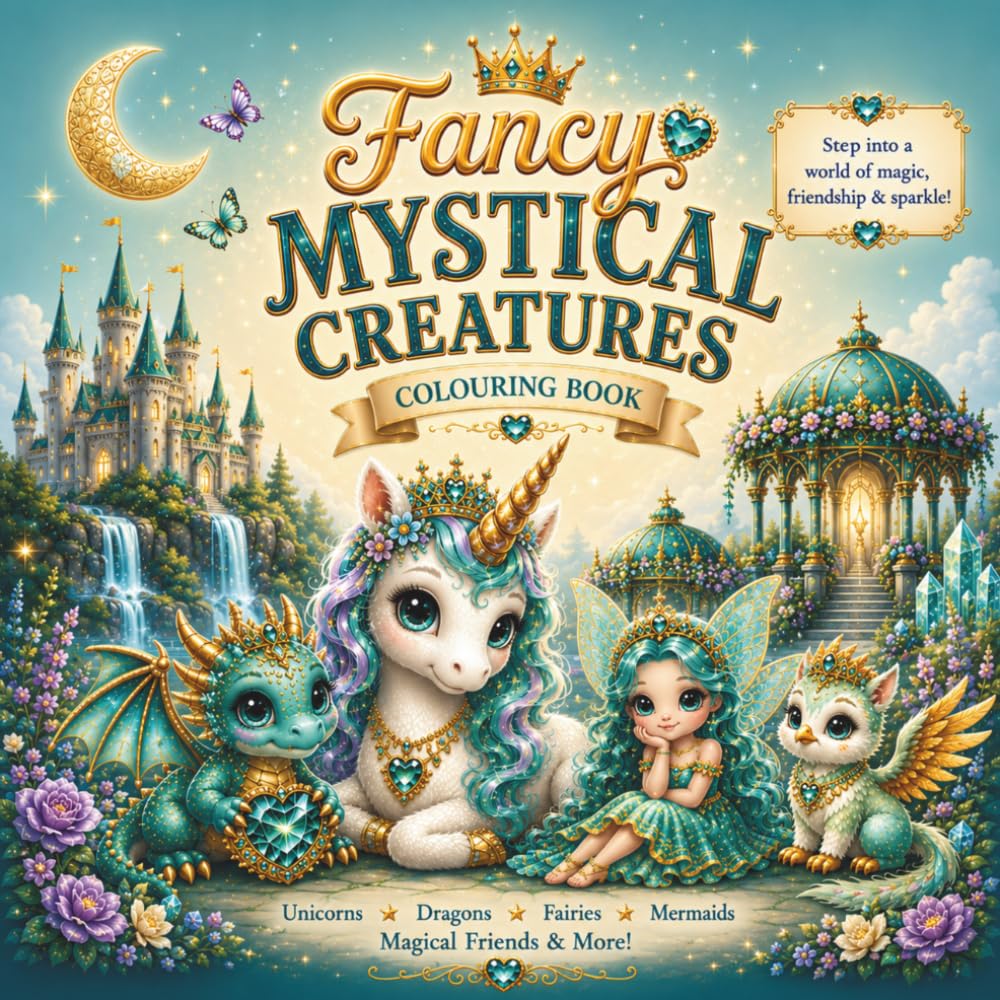 Fancy Mystical Creatures Colouring Book: Cute Dragons, Mermaids, Unicorns, Fairies, Griffins & More to Colour (MoonWhisker Publishing)