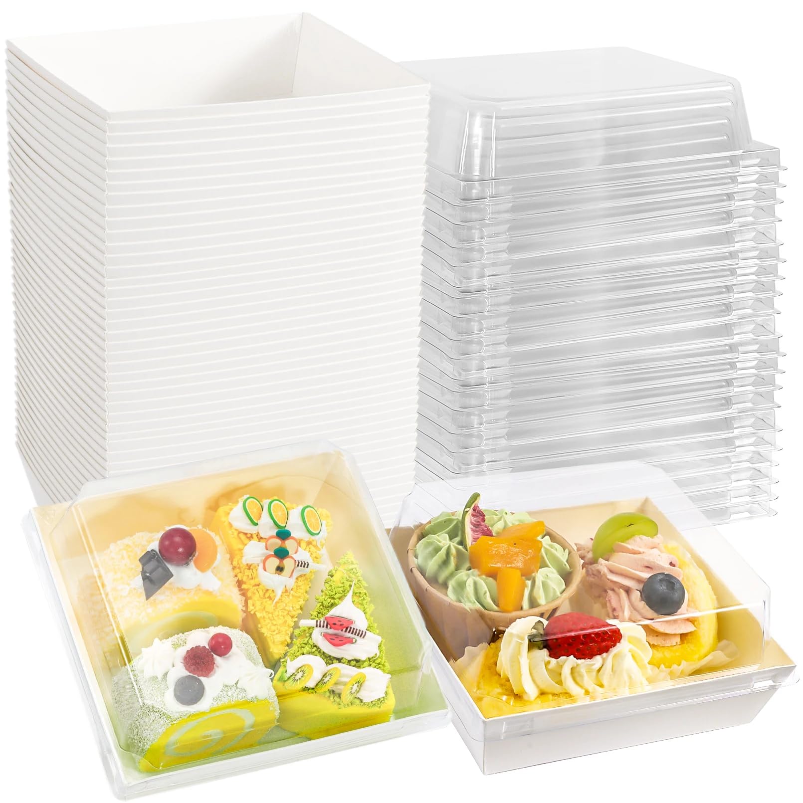 50Pack Charcuterie Boxes with Clear Lids,Square Paper Charcuterie Box,Disposable Food Containers Bakery Boxes,5Inch Oil-Proof Dessert Boxes for Sandwich Sushi Cake Slice Strawberries (White)