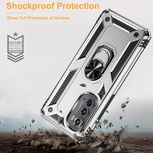 Miniatura 5 de Funda para Motorola Edge 2022 con 2 protectores de pantalla de vidrio templado, grado militar 16 pies, cubierta protectora probada contra caídas con