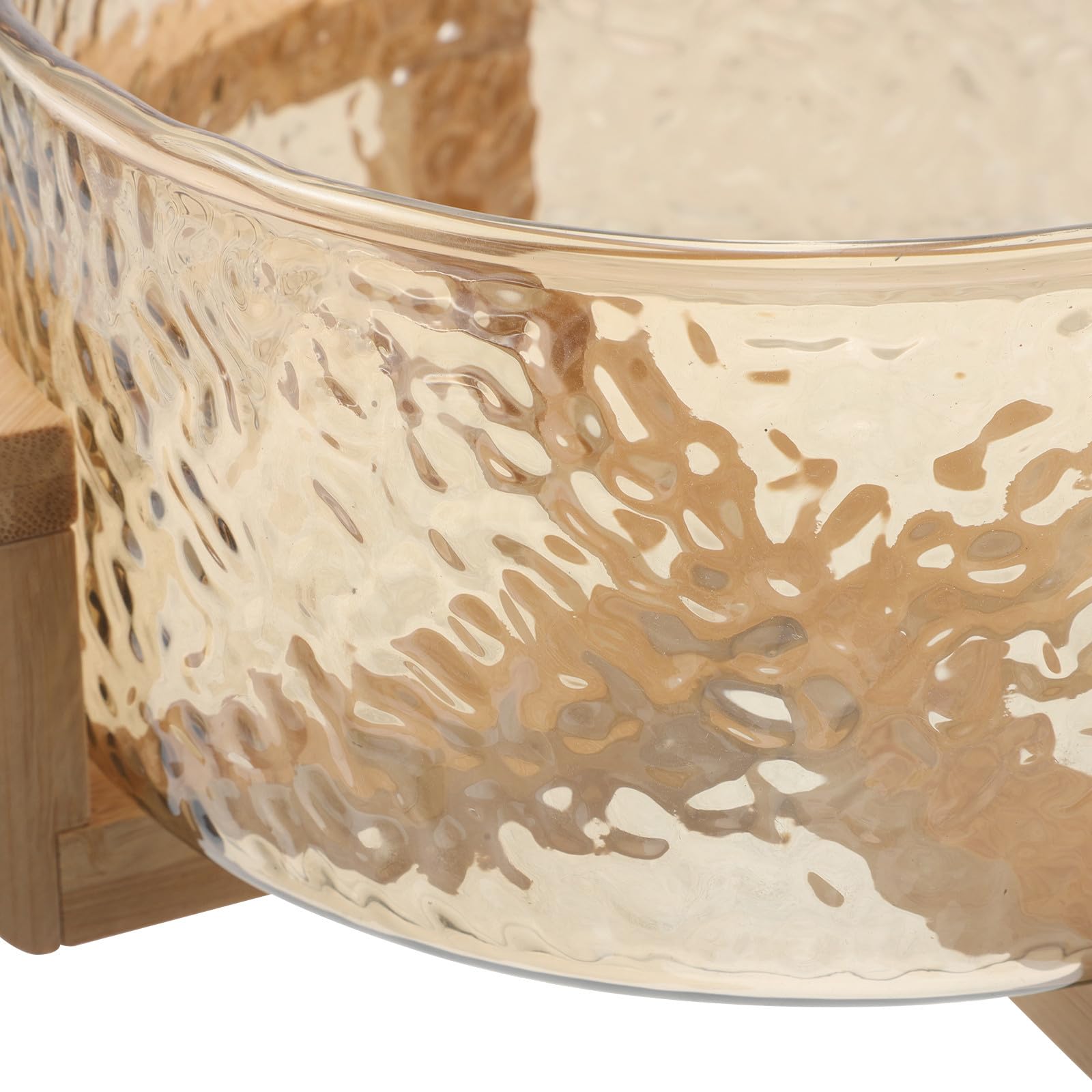 Bol para Ensalada de Vidrio con Efecto Ondas de Agua y Base de Bambú Dorado, Elegante y Resistente, Adecuado para Picnics y Mesa de Comedor