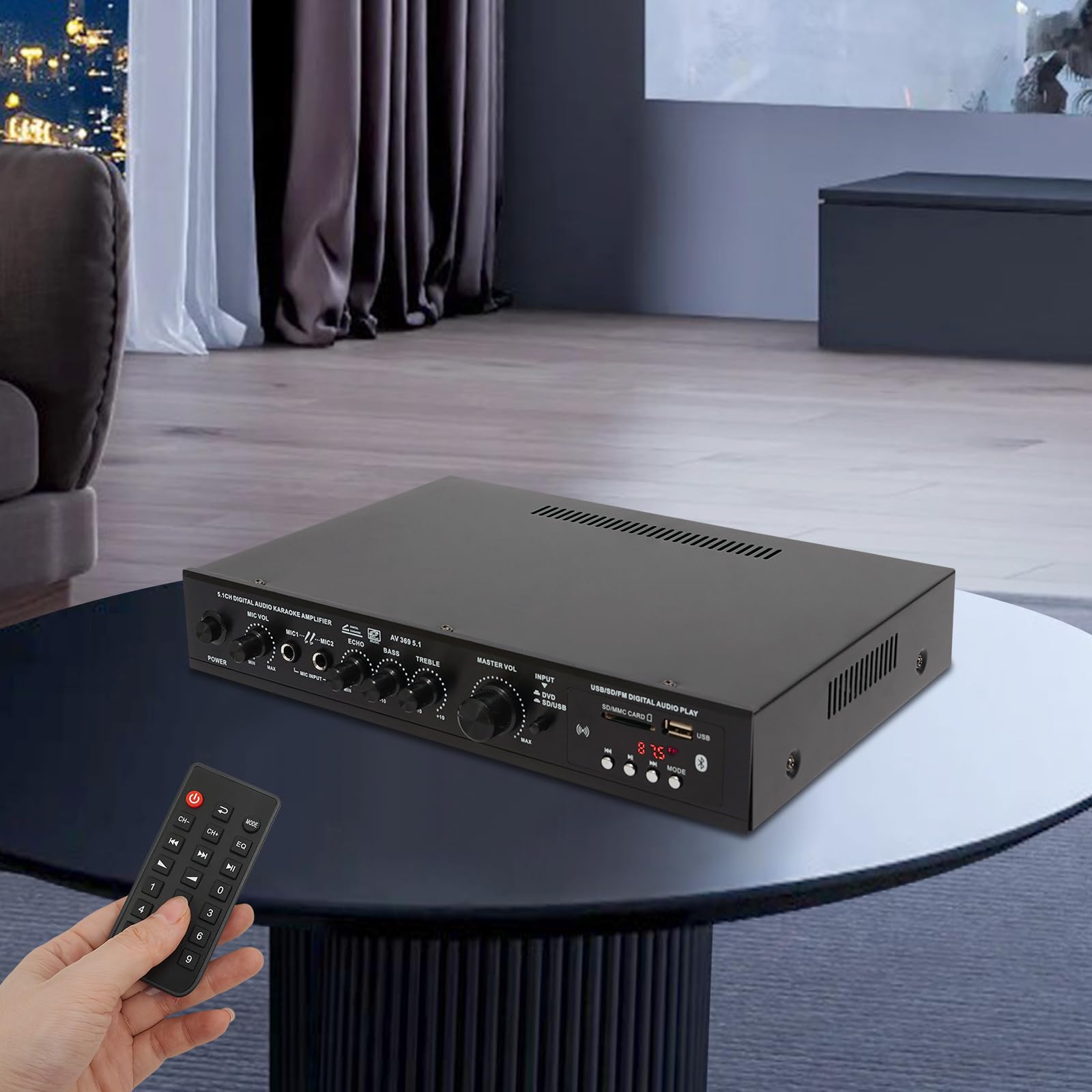 Wzmacniacz stereo HiFi 300 W, Bluetooth, cyfrowy wzmacniacz audio z pilotem zdalnego sterowania SD/USB, do karaoke, kina domowego