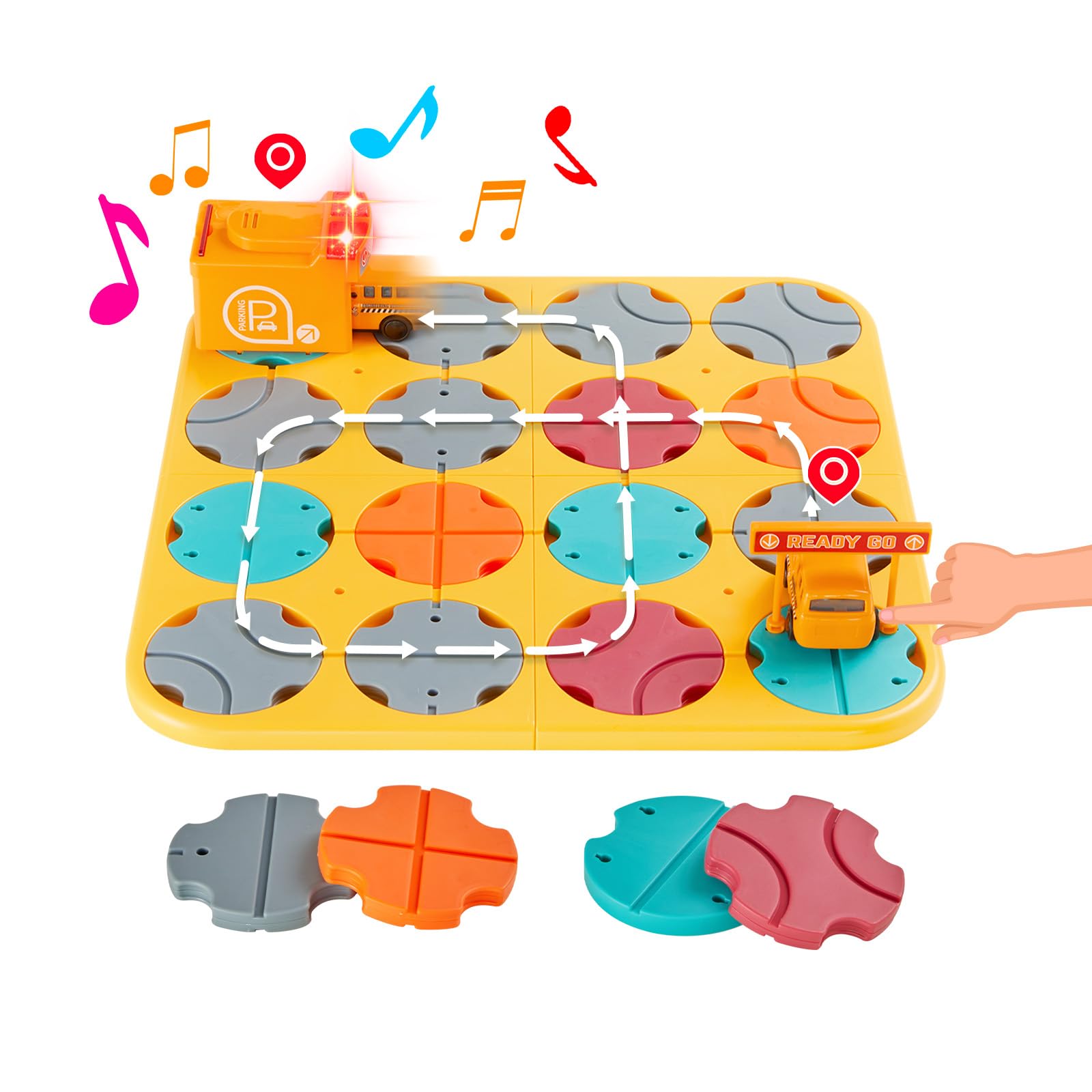 SGILE 16 PCS STEM Road Builder Puzzles for Kids 3+, Toddler Brain Teaser Maze Board Game Play Set with Cute Car Light Traffic, Interactive Toys for Boys Girls 3 4 5 6 7 Year Old Gift(Engineer vehicle)