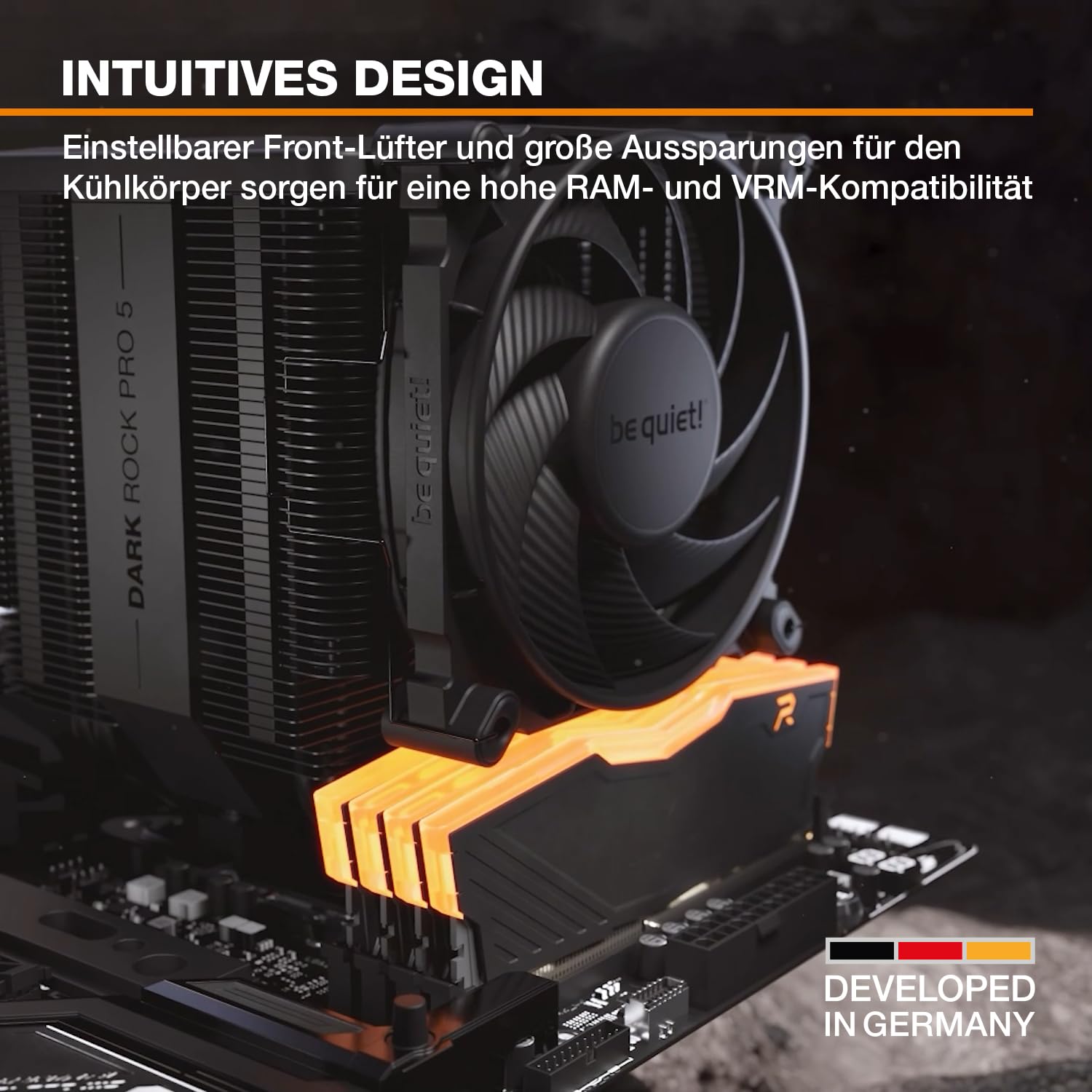 be quiet! Dark Rock Pro 5 Luftkühler, immens hohe Kühlleistung, 7 Hochleistungs-Heatpipes, Silent Wings 120mm PWM Lüfter, Silent Wings 135mm PWM Lüfter, nahezu unhörbarer Betrieb, Speed Switch