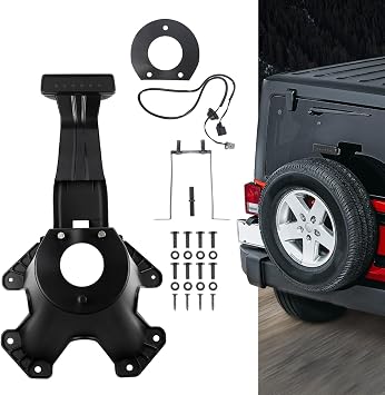 Spare Tire Holder Mounting Bracket for Jeep Wrangler JK 07-18 | Tire Carrier with 3rd Third Brake Light Accessories 55397217AJ 68048581AA Aluminum Alloy Bracket Smoke Lens