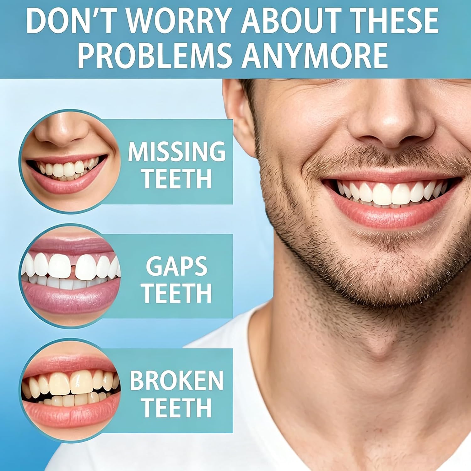 Temporary Teeth Veneers, 2 Pairs Snap-on Cosmetic Teeth Cover, Instant Natural Bright Smile, Comfortable Beauty Teeth Adjustable for Men Women Daily Wear
