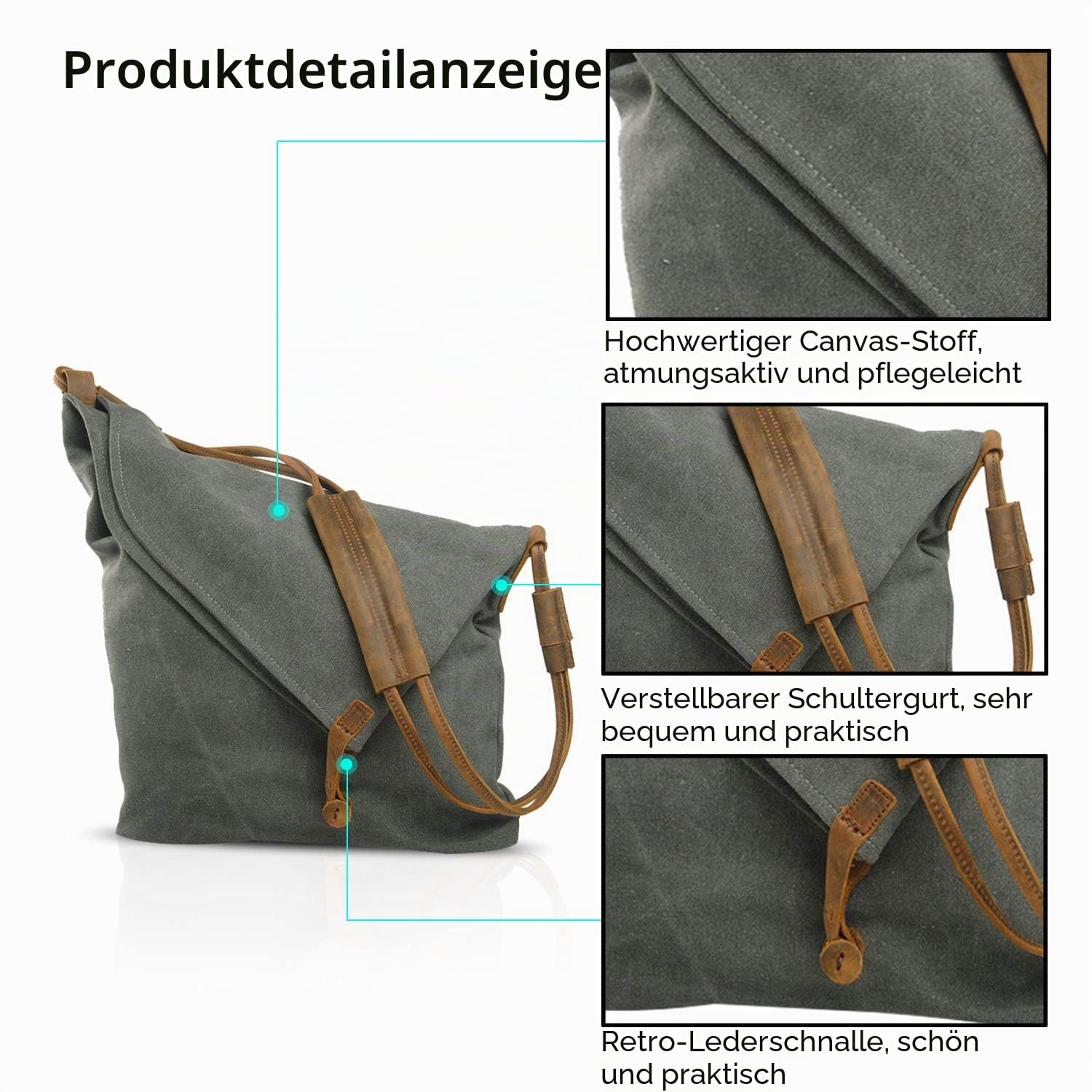FANDARE Retro Umhängetasche Herren/Damen 13 inch Laptop Tasche Business Commuter Crossbody Bag Outdoor Reisen Große Kapazität Messenger Tasche Atmungsaktiv Leinwand