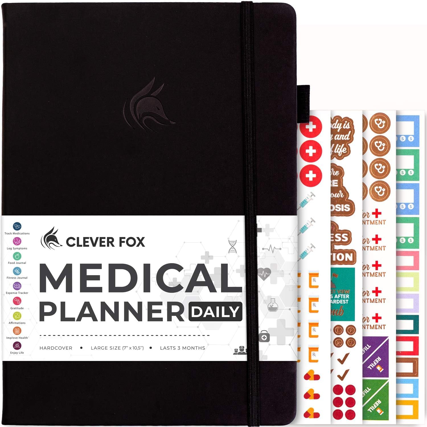 Clever Fox Medical Planner Daily – Health Diary Notebook, Wellness Journal & Self-Care Logbook, Lasts 3 Months, 7x10.5″ (Black)