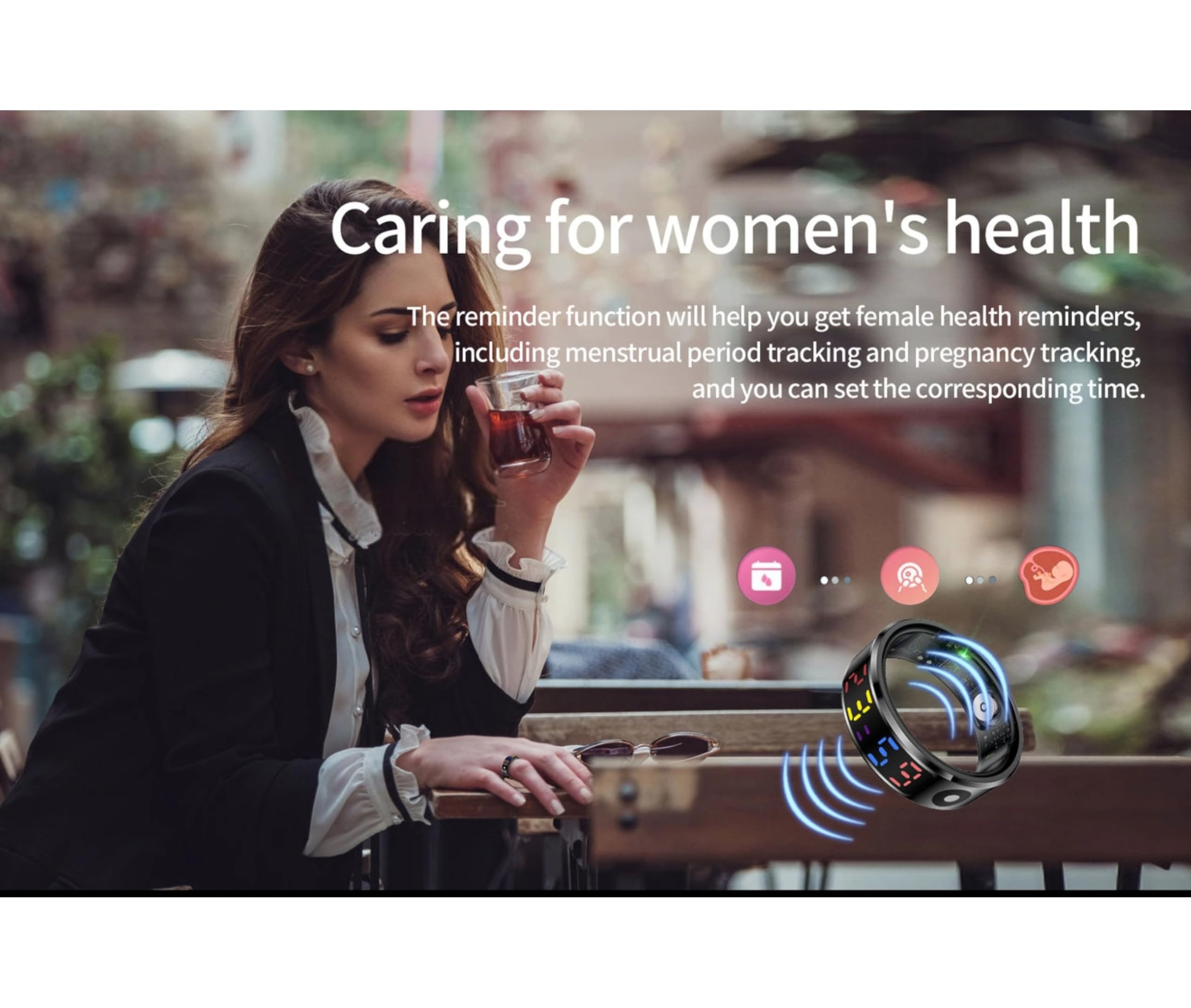 Smart Ring Health Tracker, Touch Control Fitness Ring mit Farbanzeigebildschirm, IP68 Edelstahl Smart Health Ring für die Schlafüberwachung, Telefon -App -Support (#8) (#9) (#10) (#11) (#12)