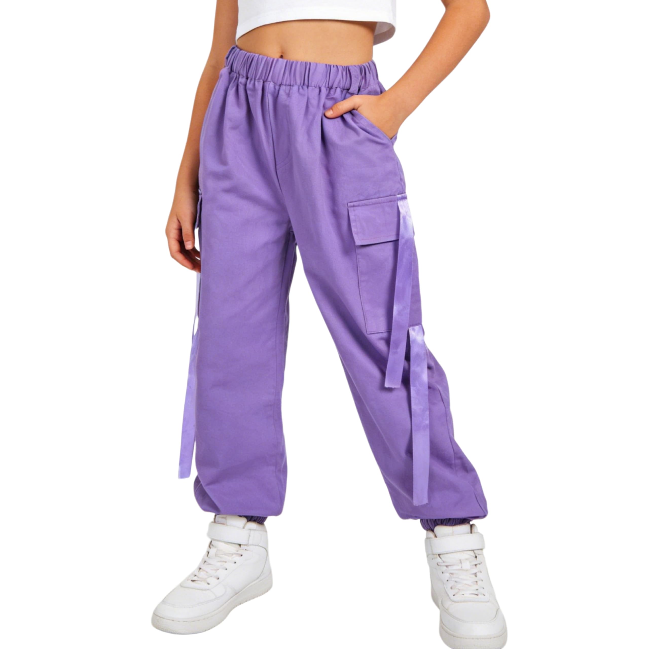 Rolanko Pantaloni Cargo per Bambini,Pantaloni da Jogging per Ragazzo e Ragazza Street Hip Hop Dance(Viola,11-12 anni/160)