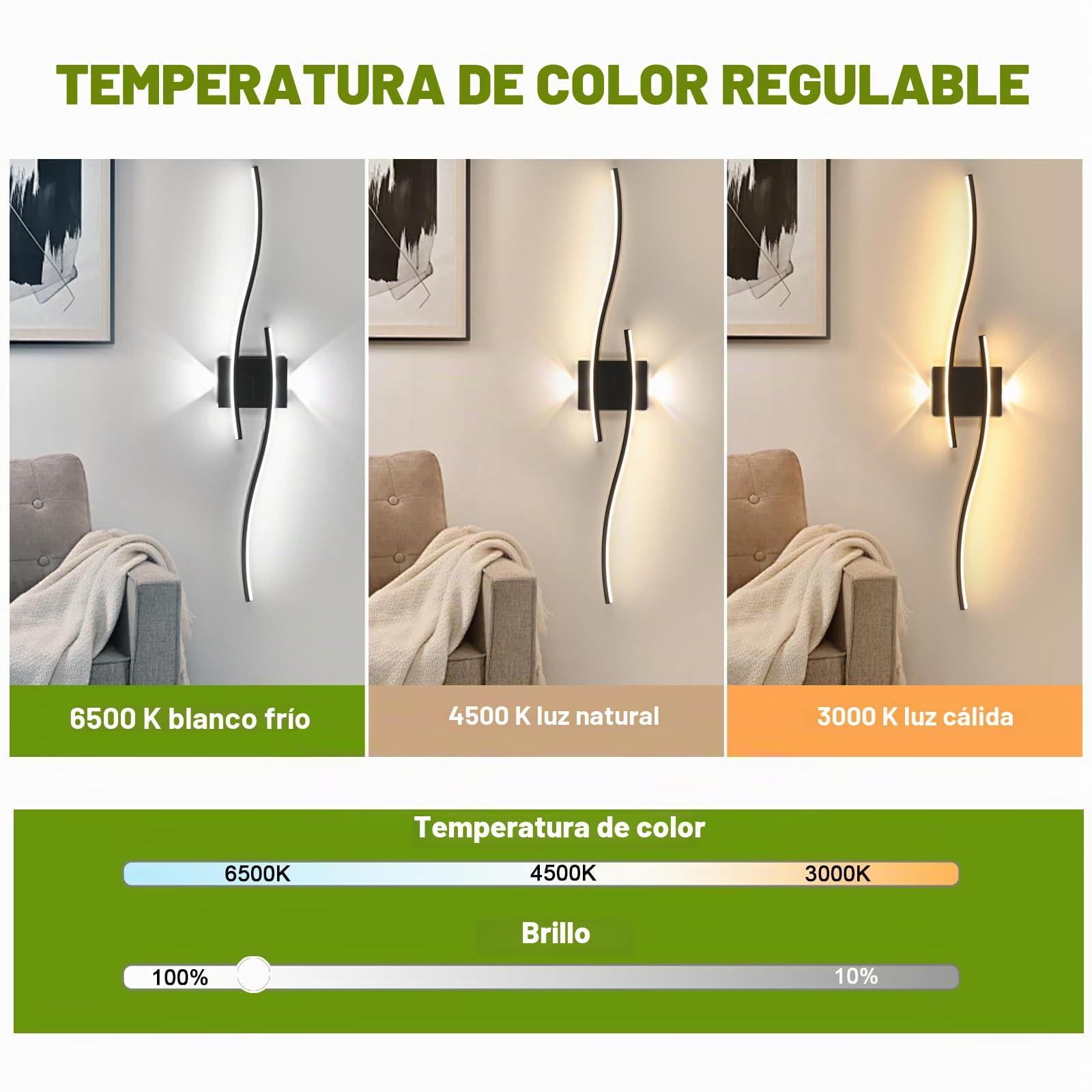 Goeco Apliques Pared Regulable 89CM 29W Lámpara de Pared LED Interior con Mando a Distancia 3000K-6500K, Función de Memoria, Apliques LED Largo con 2 Tubos Para Salón, Dormitorio, Pasillo, Negro