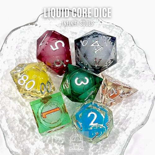 Miniatura 7 de Sage's Portal Souls Liquid Core - Juego de 7 dados poliédricos DND de resina de borde afilado para Dungeons and Dragons, RPG de mesa TTRPG (Infinity