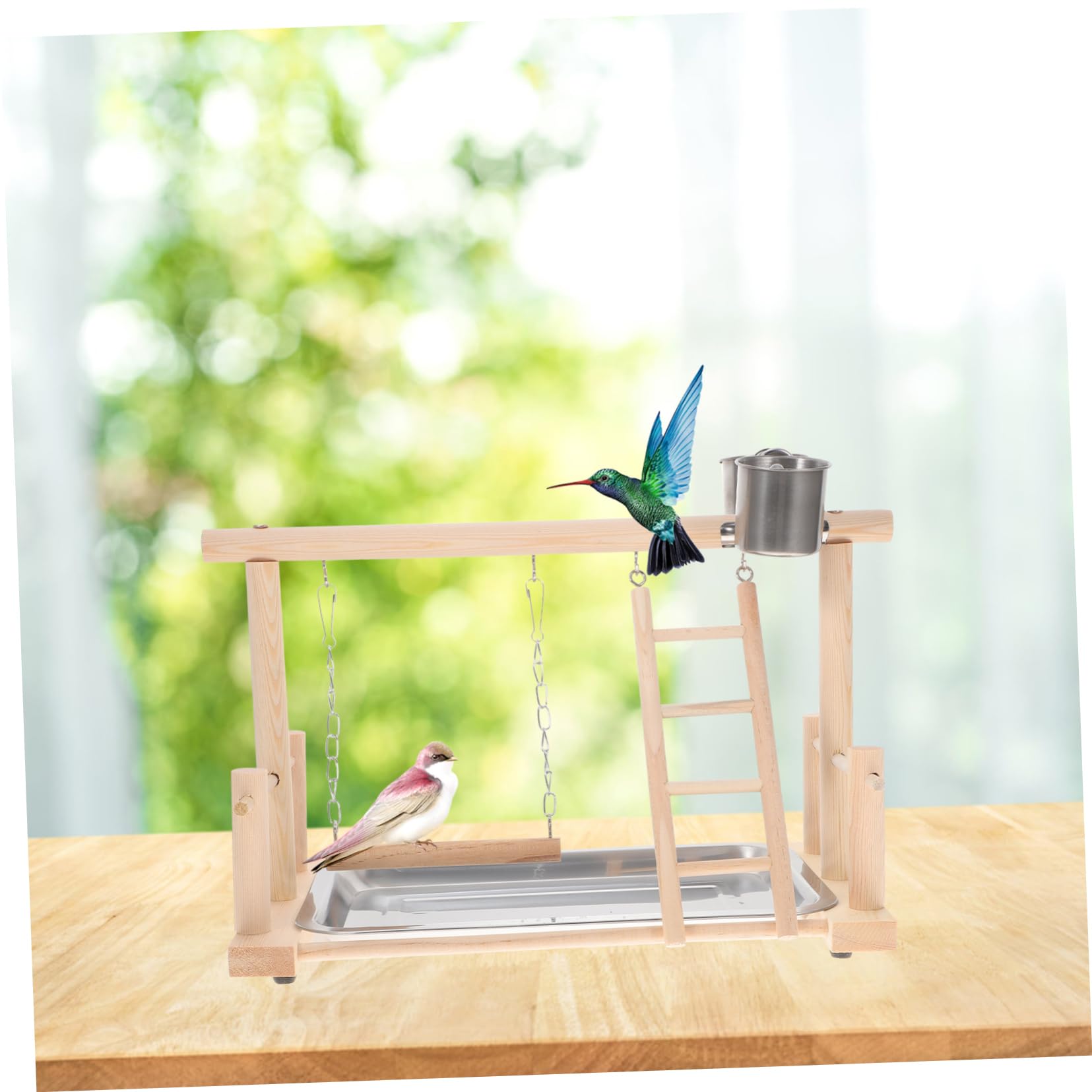 VANZACK 1set Piattaforma Da Gioco Per Uccelli Legno Naturale Stazione Di Allenamento Per Pappagalli e Cockatiel Con Accessori Divertenti e Stimolanti Per Gioco e Esercizio