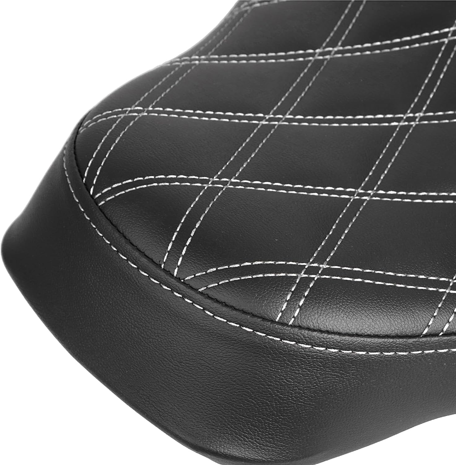 Black Front Driver Solo Seat Cushion Pillion For Harley 2000-2007 Softail Deluxe FLSTN FXST Fat Boy FLSTF Softail Springer Heritage Springer Heritage Softail, White Stitching
