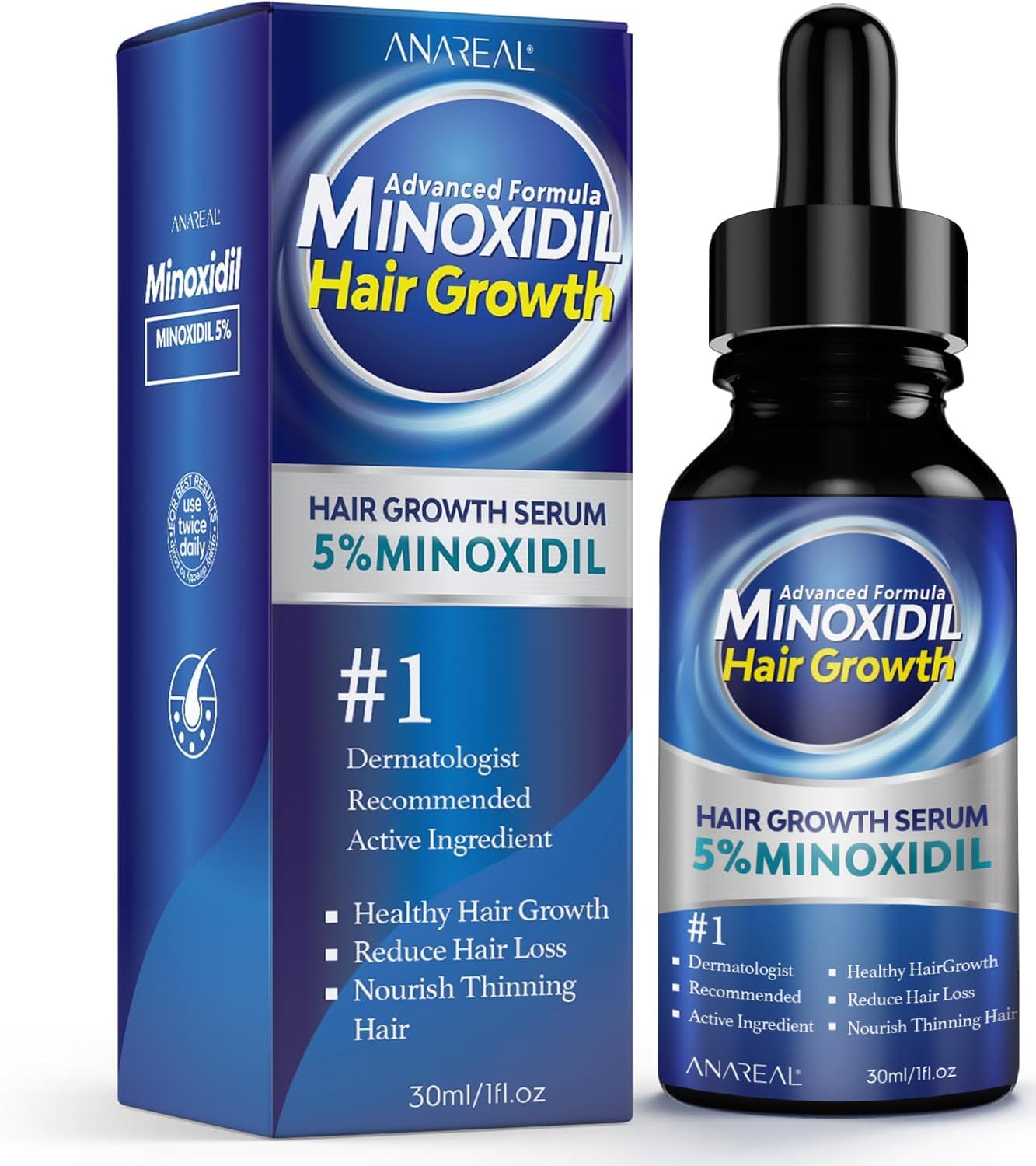 ANAREAL Minoxidil for Men and Women, 5% Minoxidil for Men Beard Growth enriched with Biotin, Minoxidil for Women Hair Growth, Minoxidil Beard Growth Oil, Beard Growth Serum